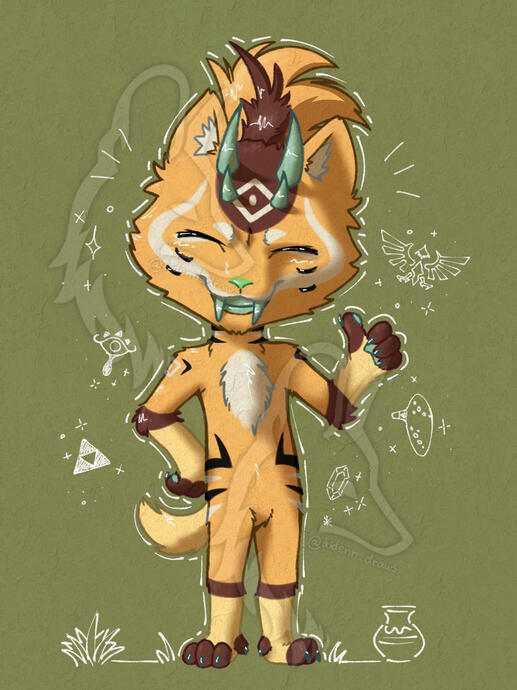 Full body - 1 OC - lineart + colored + shadows - chibi - anthro